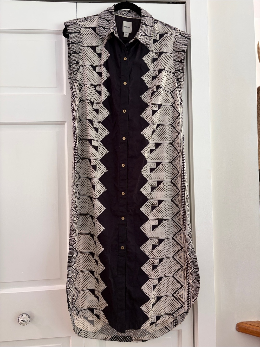 Maeve Anthropologie Black and White Sleeveless Maxi Shirt Dress
